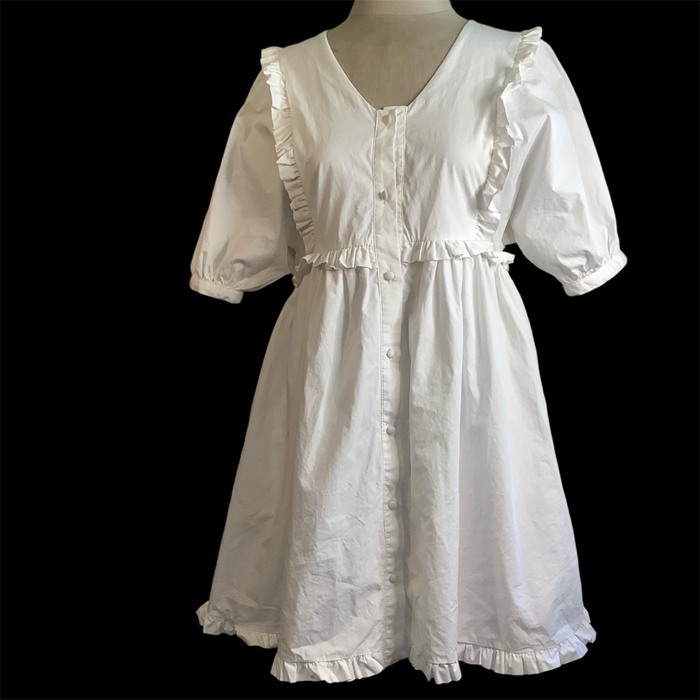 English Factory White Babydoll Dress Ruffled Edge Castlecore Rococo Revival